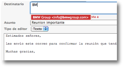 Auto-completado de contactos